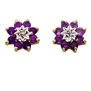 9ct Gold Amethyst / Diamond Stud Earrings